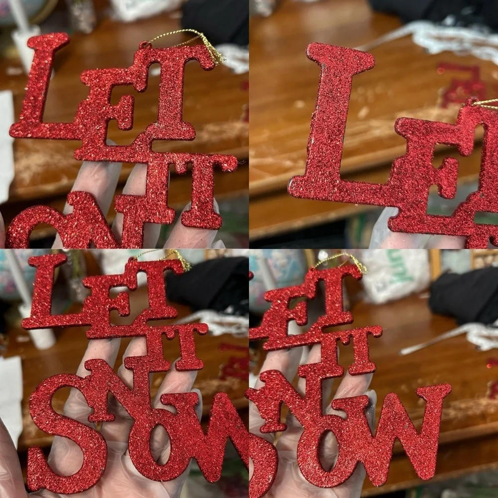 “Let It Snow” Red Glittery Letter Ornaments - Set Of 2 - “Chimney”